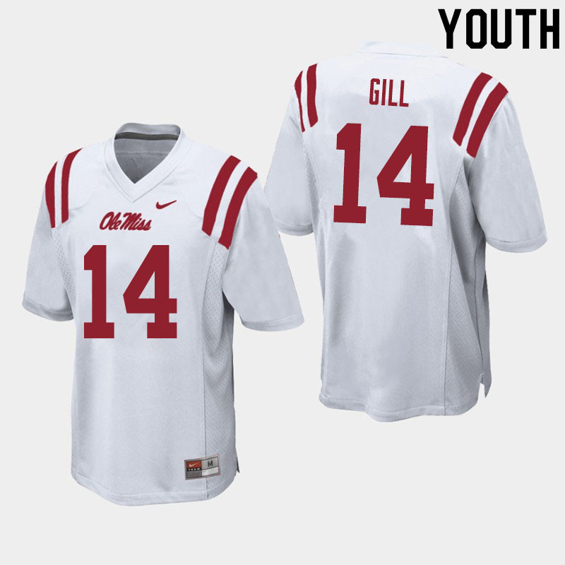 Daylen Gill Ole Miss Rebels NCAA Youth White #14 Stitched Limited College Football Jersey ZMH0758MZ